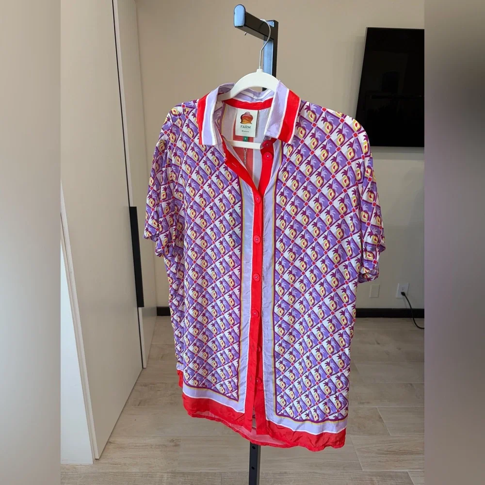 Farm Rio: Multicolor Graphic Pineapple Scarf Shirt - Picture 10 of 13